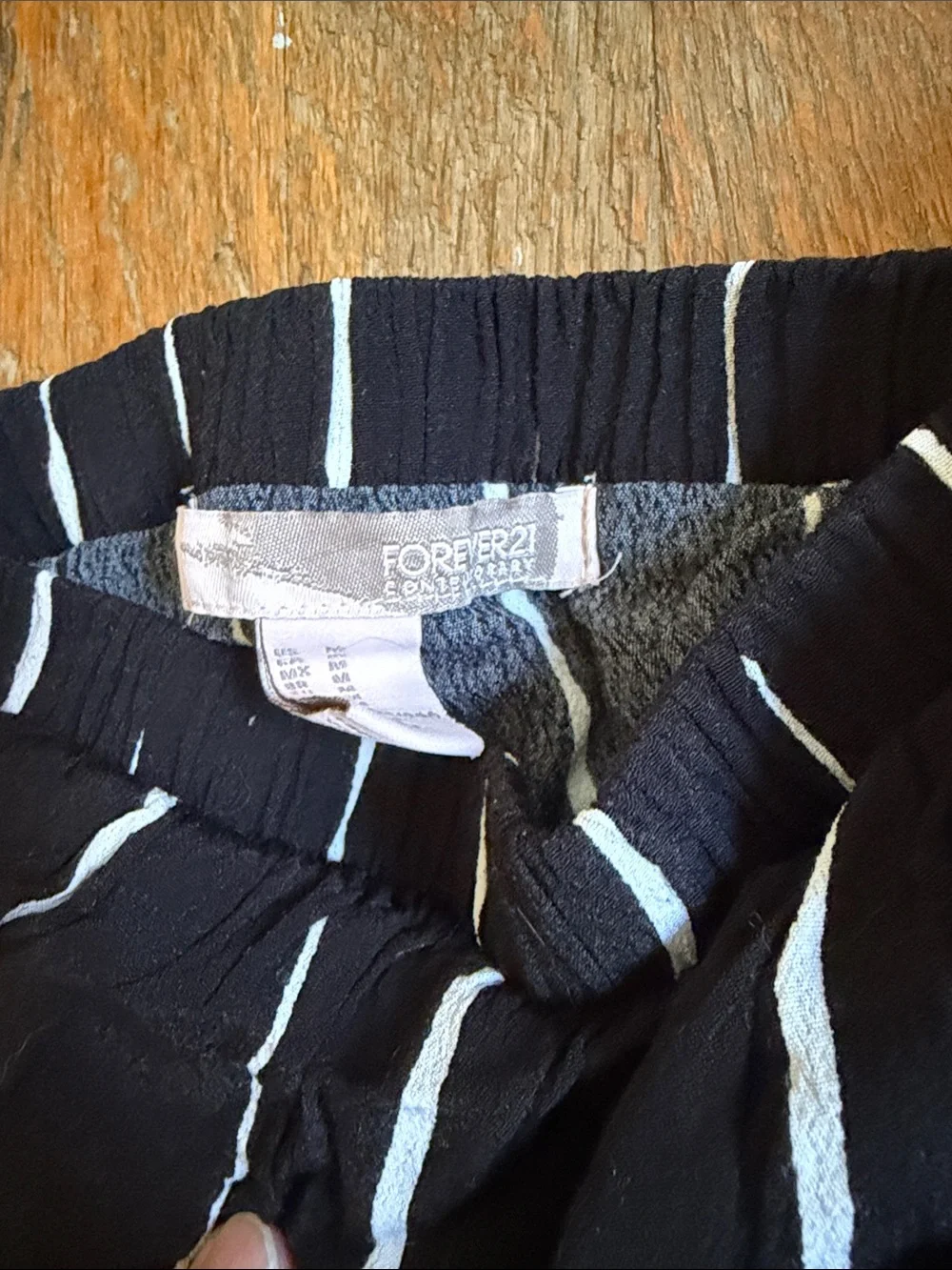 Forever 21 Black Off-Shoulder Top with White Vertical Stripes
